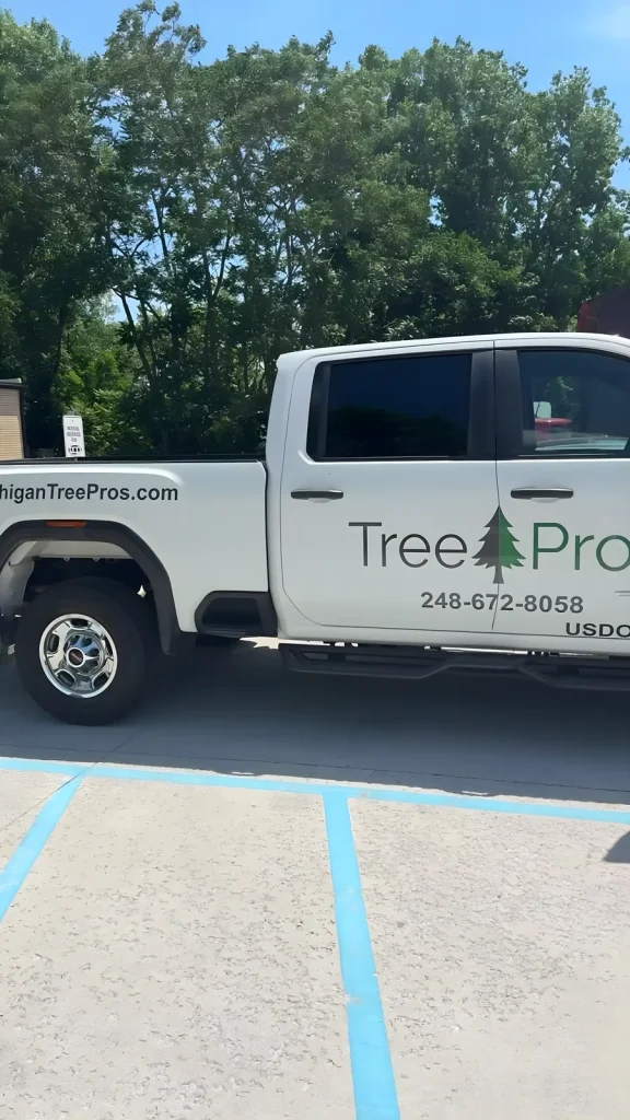 Tree Pros LLC pickup truck with company lettering